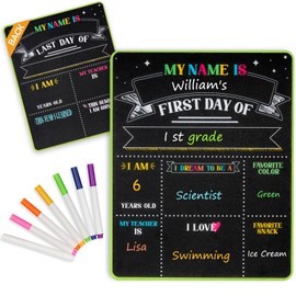 4 THOUGHT First & Last Day of School Chalkboard Sign- 11x14 Inch Double-Sided Reusable Signs for Kids, Back to School Photo Prop for Kindergarten Preschool, Icluding 7 Markers