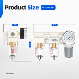 Air Pressure Regulator, Hoodutric 1/4" NPT Air Compressor Regulator Double Air Filters with Pressure Gauge Poly Bowl Semi-Auto Drain Bracket - AFR2000-02