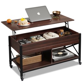 WLIVE Coffee Table, 41.3" Lift Top Coffee Table with 4 Wheels, Hidden Compartment, Storage Shelf and Lift Tabletop for Living Room, Reception Room, Espresso