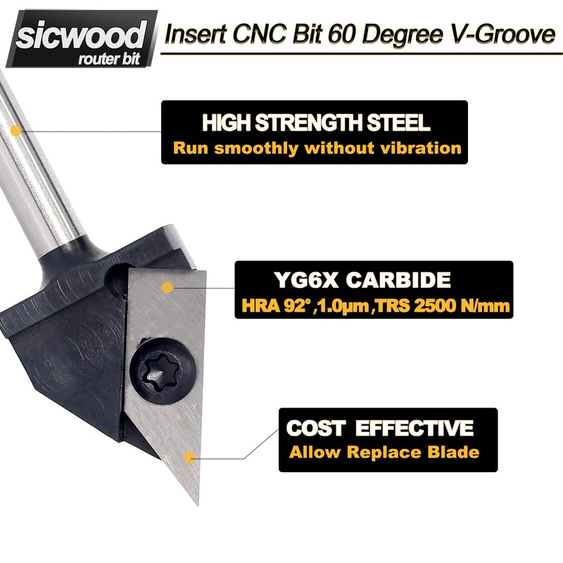 Insert Carbide V-Groove 60-Degree Router Bit 1/4 Inch Shank, Replacement