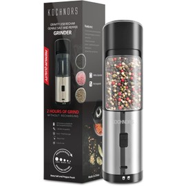 Kochnors USB Rechargeable Pepper Grinder, Gravity Electric Pepper Grinder with 6 Level Adjustable Coarseness, One Handed Operated Salt and Pepper Grinder for Kitchen, Restaurant and BBQ