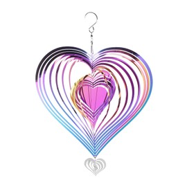 sourcing map Wind Spinner Heart-Shaped 9.84" x 14.17" Stainless Steel Reflectors Wind Chimes for Outdoor Devices Metal Decorations Keep Birds Away Yard Garden, Blue/Purple