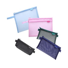 Clear Mesh Zipper Pencil Case Set-5 Pieces of Examination Stationery for Students and Cosmetics stored as Female Portable Stationery Bag, Pen Pencil Cases (Black, Green, Purple, Powder Blue, Pink)