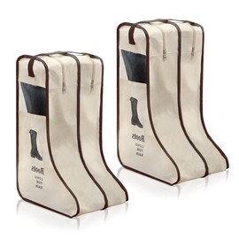 KOVOSCH 2 Pack Portable Boots Storage Bag, Beige Shoe Bags for Storage and Travel Dust Proof Travel Shoe Bags for Packing (Large)