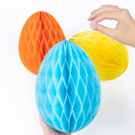 evelay 3pcs Large Easter Hanging Honeycomb Paper Eggs Colorful Ornaments Easter Bunny Decorations for Home Party Decor