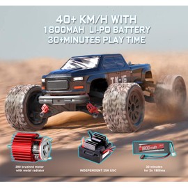 STREETSTAR 1/16 Scale All Terrain RC Car, 40KPH High Speed 4WD Electric Vehicle with 2.4 GHz Remote Control, Waterproof, 1800mAh Li-Po, 30+ Min Playtime- TK-16 Red
