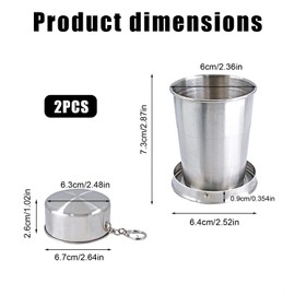 LINTRA Pack of 2 Foldable Stainless Steel Cups, Stainless Steel Folding Cups, 150 ml, Portable Water Cups, Suitable for Home, Travel, Business Trips