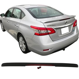 IKON MOTORSPORTS, Trunk Spoiler Compatible With 2013-2019 Nissan Sentra 4-Door Sedan, Factory Style Matte Black ABS Rear Tail Wing Boot Lid & LED Brake Light