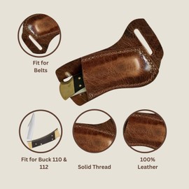 Custom Leather Sheath for Buck 110 or 112. Water Buffalo Antique Brown Leather. Right-Hand Cross Draw to be Worn on The Left Side.Strong and Durable, Holester ONLY