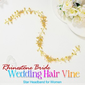 EASEDAILY Star Bride Wedding Hair Vine Gold Rhinestone Bridal Headpiece Headbands Crystal Hair Accessories for Women (Gold, One Size)