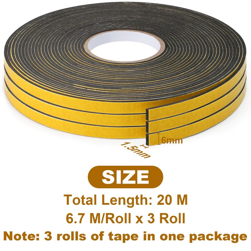 Inwee Draft Excluder for Doors, Weather Stripping Foam Tape 6mm(W)