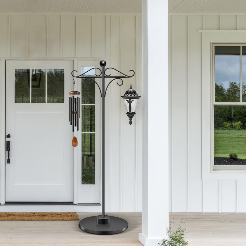 Adjustable Double Shepherd's Hook, 34-63 Inch Black Iron Stand for