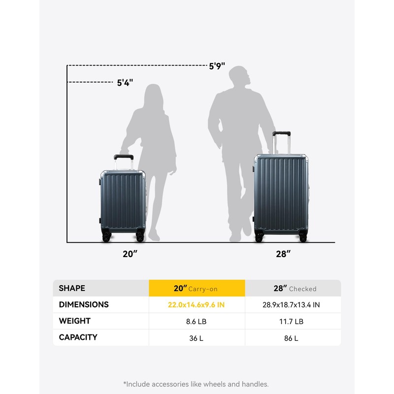 LUGGEX Aluminum Frame Luggage with Spinner Wheels, Zipperless Polycarbonate Hard