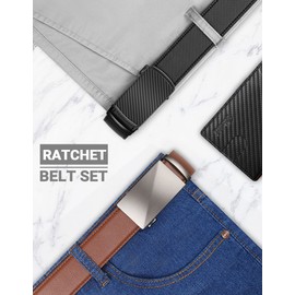 Zitahli Ratchet Belt for Men - Mens belt Leather 2 Packs with 1 3/8" Brown Black Slide Belt in Gift Set Box - Micro Adjustable Men Belt Buckle Fit Everywhere Size 28"-36"