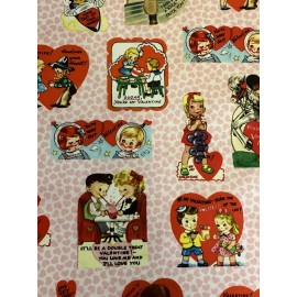Michael Miller Fabrics VINTAGE VALENTINES MICHAEL MILLER RETRO GREETING CARDS POSTCARDS PINK FABRIC HY