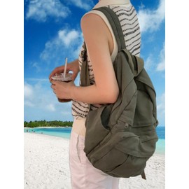 GAMLFL Military Green Canvas Backpack for Women & Men Retro Aesthetic Rucksack Basic Backpack for High School/College Students Travel Laptop Bag