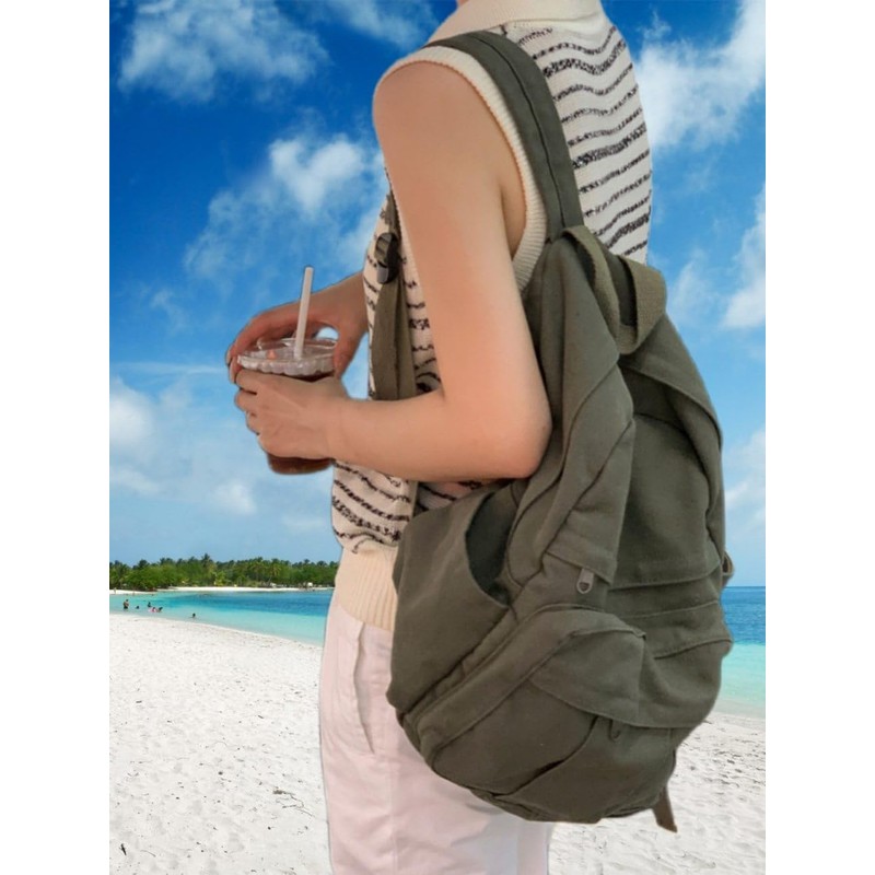 GAMLFL Military Green Canvas Backpack for Women & Men Retro