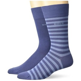 BOSS 2-Pack Bold Logo Stripe Cotton Socks, Blue Corn/Light Blue Berry, 7-13