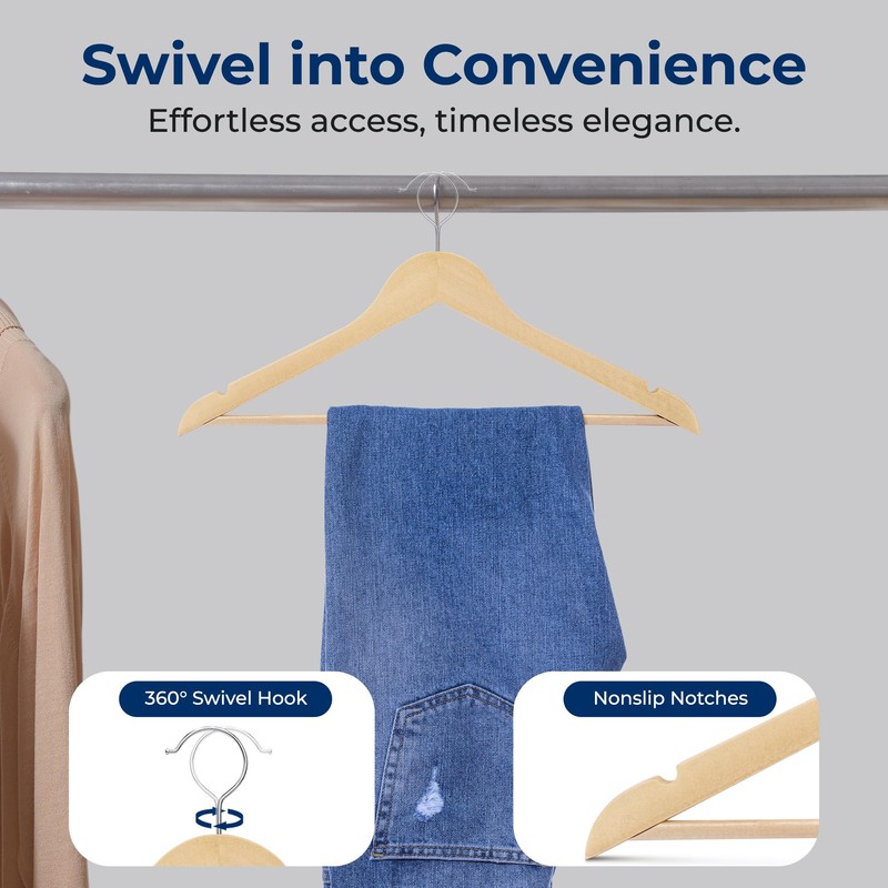 SereneLife 80-Piece Solid Wooden Hangers Set for Clothes – Heavy