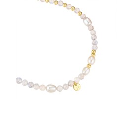 GLANZSTÜCKE MÜNCHEN Damen Edelsteinarmband aus 925/- Sterling Silber gelbvergoldet 14 Karat mit potato Süßwasser-Zuchtperle ca. 5,0-5,5 mm Labradorit