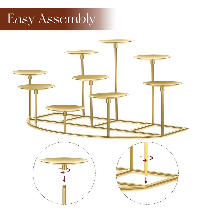 Candeldo Candelabra Fireplace Candle Holder: Gold Metal Pillar Candle Holders