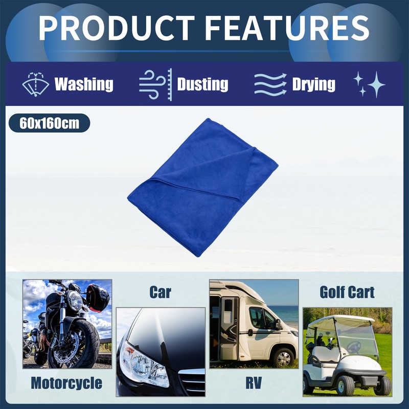 INFINAUTO Cleaning Cloths Towel,Car Drying Plush Cloth Absorbent Microfiber Blue,1pcs