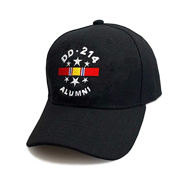 US Veteran Hat with Embroidered DD-214 and National Service Ribbon Black