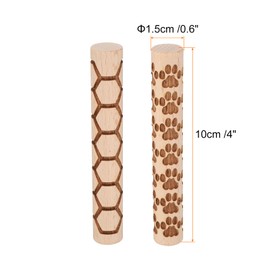 HARFINGTON 2pcs Wood Clay Roller 4" Paw Print Hexagon Pattern Rolling Pins Wood Rollers Pottery Tools Wood Grain Texture Rollers for Clay Baking Dough Playdough DIY