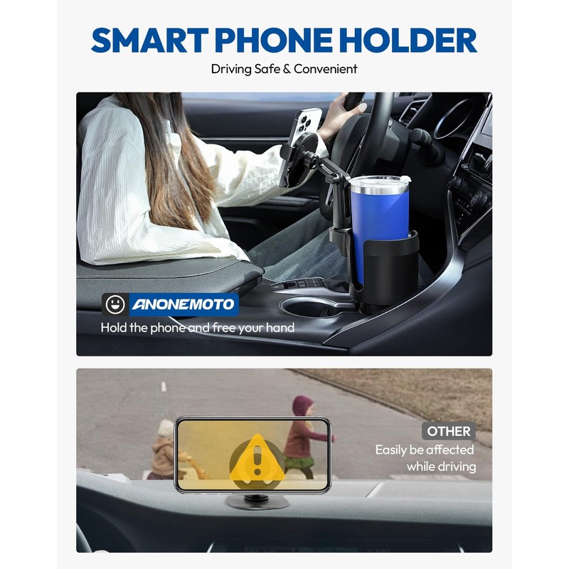 2-in-1 Cup Holder Cell Phone Holder,Adjustable 360° Rotation Universal Phone