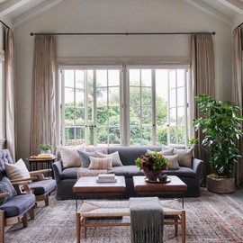 Black Curtain Rods for Windows 72 to 144, 1 Inch Wrap Around Room Darkening Curtain Rod, Industrial Heavy Duty Blackout Curtain Rods for Indoor Outdoor, Modern Adjustable Drapery Rods Room Divider