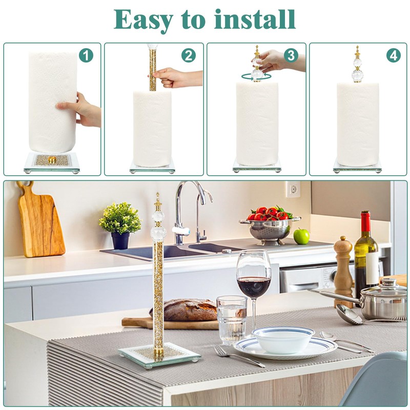 Crystal Paper Towel Holder Countertop, Gold Paper Towel Stand Non