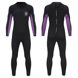 Lemorecn Kids 3mm Back Zip Full Wetsuit for Boys Girls Toddlers(4131blackpurple-12)