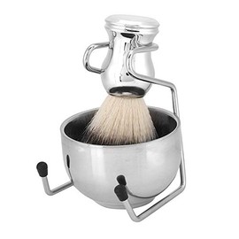 Set de Afeitado para Hombre de Acero Inoxidable con Jabonera, Brocha y Soporte de Pie