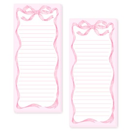 FYSUIMU 2Pcs Pink Bow Magnetic Notepads Lovely Bowknot List To-Do Paper Pad Decorative Grocery Shopping List Memo Pad for Home Kitchen Fridge Decor