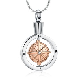 QGJNSGC Cremation Jewellery Compass Urn Necklace for People Ashes from Loved Ones Keepsake Lockets for Ashes Holder Pet Dog Memorial Necklace Jewelry, Stainless Steel
