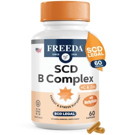 FREEDA Vitamin B Complex with Vitamin C & Zinc – Stress B Complex, Methylfolate & Active B12 + B1 B2 B3 B6 Biotin Choline – BComplex Vitamins for Women & Men – SCD Legal, Kosher, Vegan (60 Capsules)