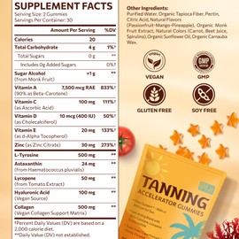 Sapotax Tanning Gummies with Astaxanthin, Sunless Tanning Supplement with Beta Carotene, Collagen, Lycopene & Vitamins, Tropical Flavor - 60 Gummies