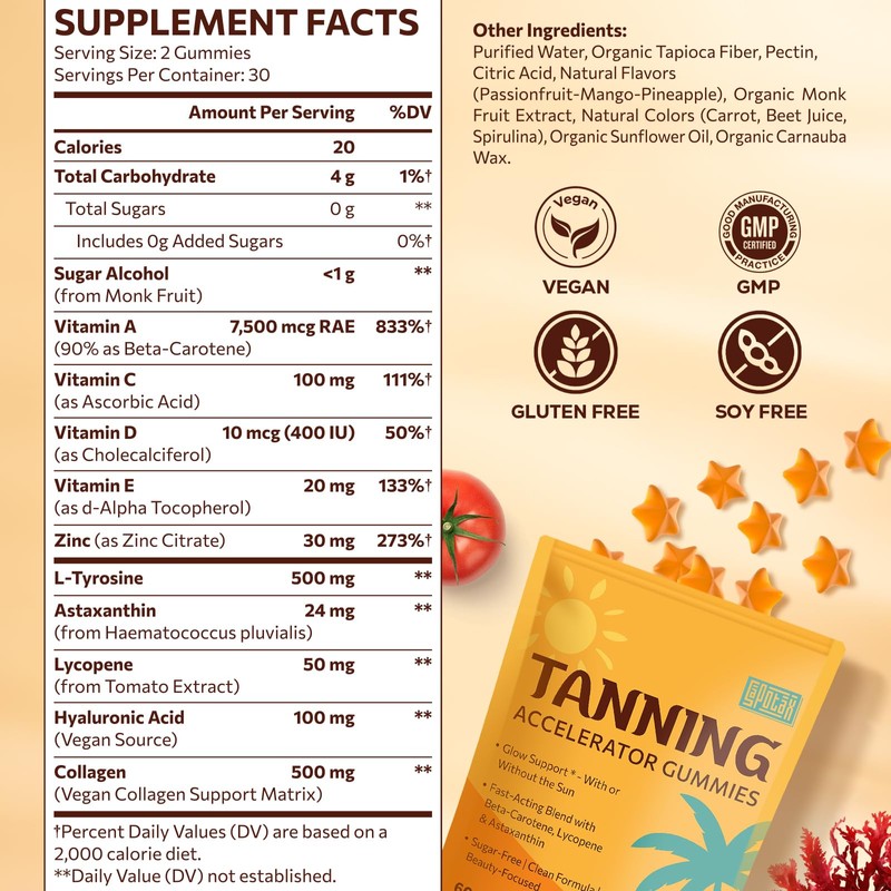 Sapotax Tanning Gummies with Astaxanthin, Sunless Tanning Supplement with Beta