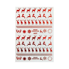 Generic Christmas Reindeer Deer Nail Sticker 3D Horn Santa Snow A057 Red Nail Wraps Stickers Manicure Supplies for Women Nails Full Long Lasting Easy Apply and Remove