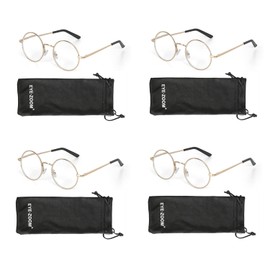 EYE ZOOM 4 Pack Metal Frame Round Reading Glasses with Spring Hinge (Gold, +1.75 Strength)