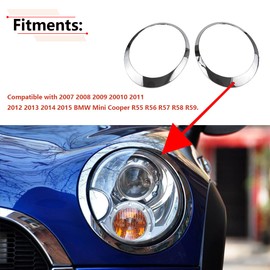 RLB-HILON Headlight Trim Ring Compatible with MINI Cooper R55 R56 R57 R58 R59 2007 2008 2009 2010 2011 2012 2013 2014 2015 Year, 1Pair Chrome Headlight Bezel for Driver and Passenger Side