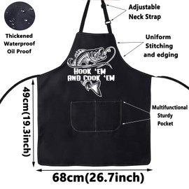 WZMPA Funny Fishing Apron with 2 Pockets Fishing Camping Lovers gifts Hook 'EM AND cook 'EM Outdoorsman BBQ Cookout Apron, Hook 'Em, Medium