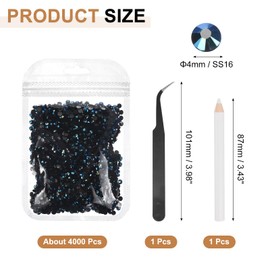 sourcing map 4000pcs Flatback Rhinestones Resin, SS16 4mm Resin Rhinestones Bulk Round Shine Gems with Pickup Tools for DIY Nail Art Tumblers Mugs Clothes, Black Blue AB