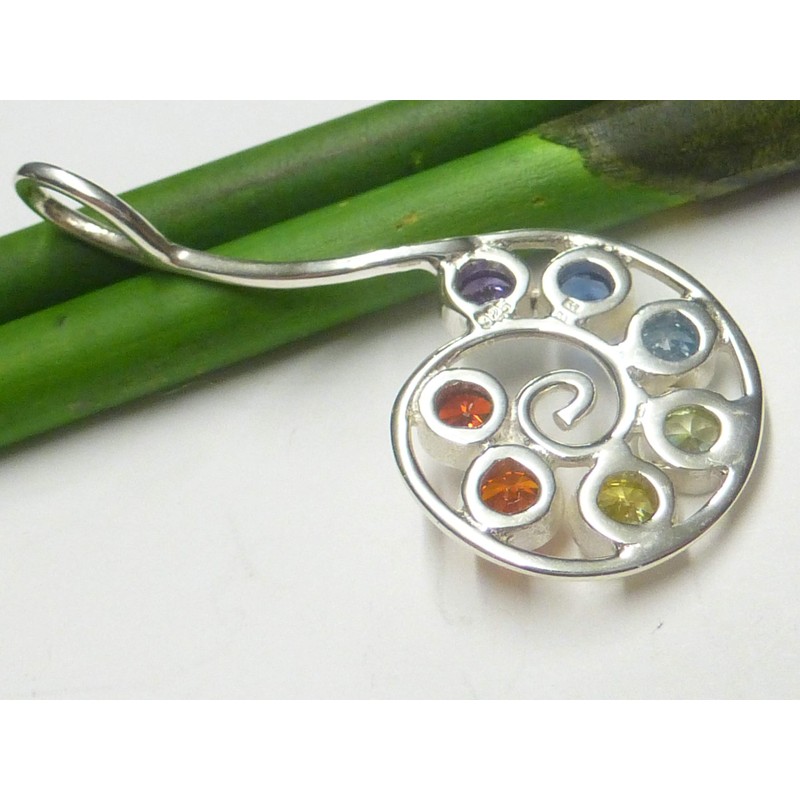 Chakra Pendant Silver Spiral with Cubic Zirconia Stones Made of