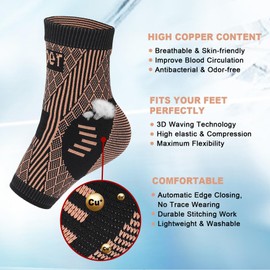 Vigorwise Ankle Brace, Copper Infused Ankle Support Compression Socks, Ankle Braces for Men Women, Ankle Compression Sleeves, Foot Support Wraps for Achilles Tendon Sprained Ankle Plantar Fasciitis