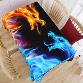 Beabes Fiery Dragons Decorative Tablecloth, Fantasy Dragons Blue Red Kitchen Table Cover Oblong 52"X70" Tablecloths Dragon Dining Table Cloth Buffet Parties Patio Camping
