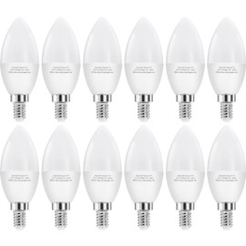 HengBo LED E12 LED Candelabra Bulbs, 60W Equivalent E12 Light Bulbs, C37 Candle Base Chandelier Light Bulbs, Non-Dimmable, Warm White 2700K, Pack of 12