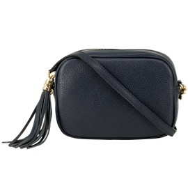 Montte Di Jinne - 100% Made in Italy - Soft Leather Leather Women's Cross Body Bag with Tassel key Ring (Navy)