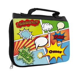 Wash Bag with Name Omer and Comic Design for Boys Toilet Bag with First Name Wash Bag for Children