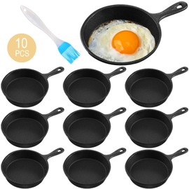 Remerry 10 Sets 4 Inches Cast Iron Skillets Mini Black Iron Nonstick Frying Pan Small Sizzling Plate Egg Pan Cast Iron Pot Bundle with Oil Brush for Indoor and Outdoor Restaurant Kitchen